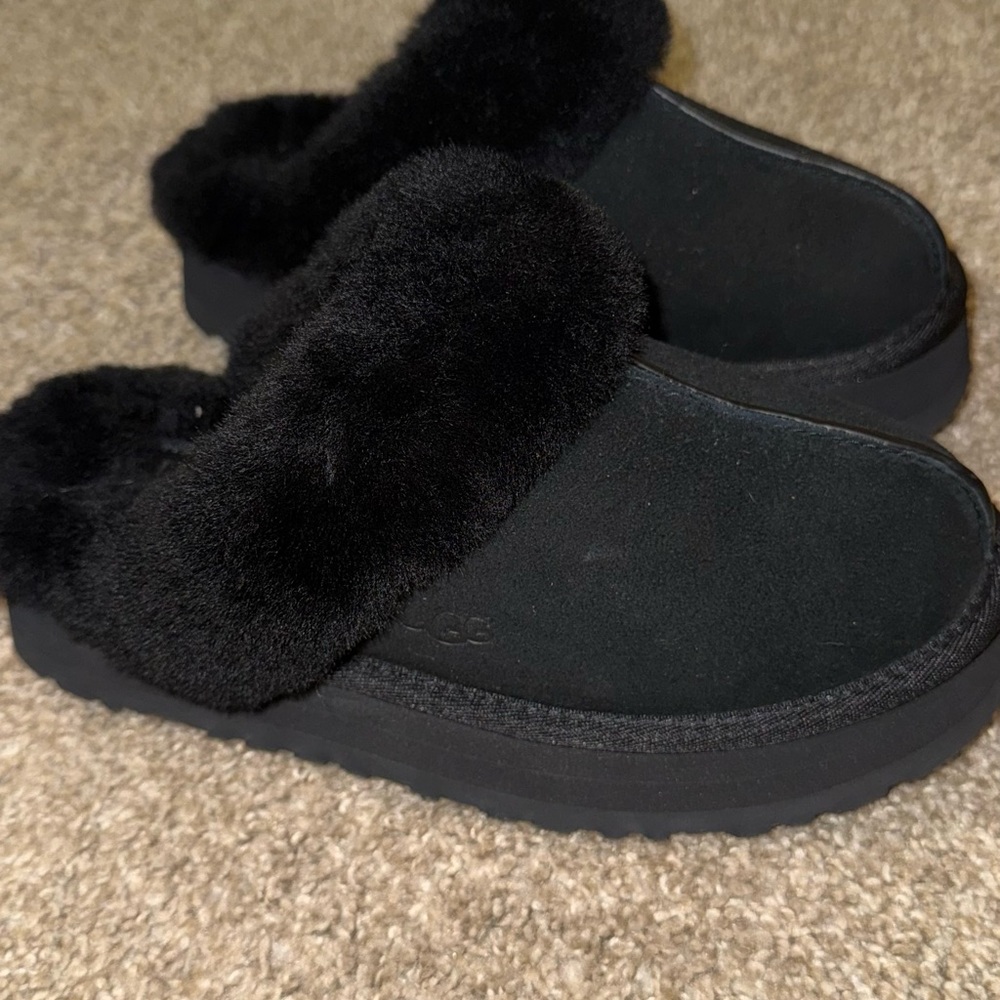 UGG Black Fuzzy Slippers